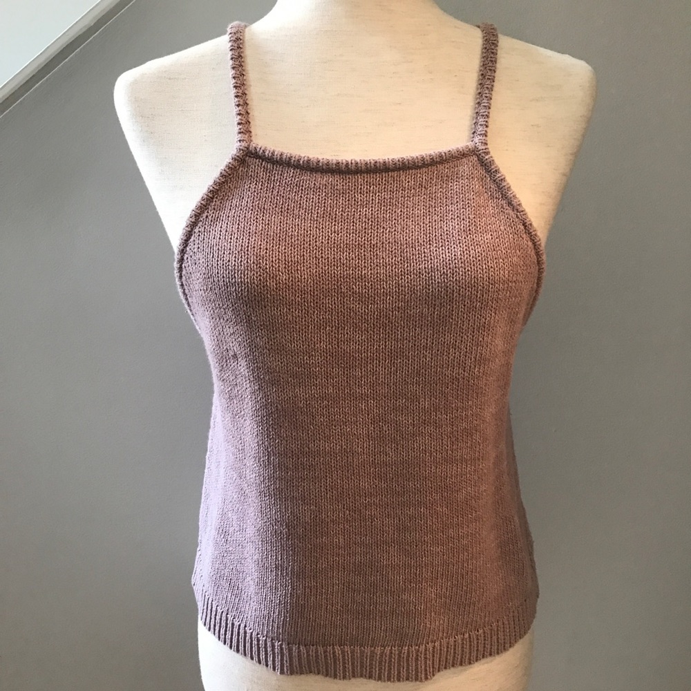 KENDALL & KYLIE Halter Tank Top Razor Back Knit Mauve Pink Med